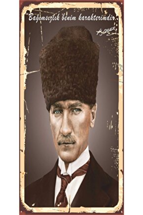 Atatürk Bağımsızlık Benim Karakterimdir Mini Retro Ahşap Poster