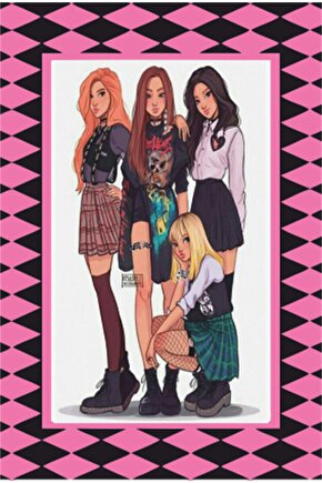 K-pop Black Pink Çerçeve Görünümlü Retro Ahşap Poster-23