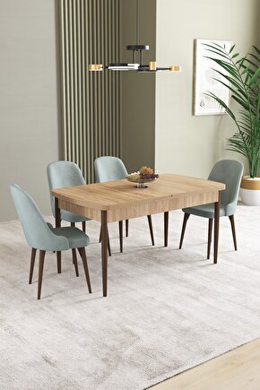 Ikon Meşe Desen 80x132 Mdf Açılabilir Mutfak Masası Takımı 4 Adet Sandalye