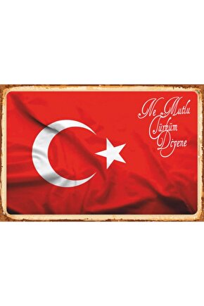 Ne Mutlu Türküm Diyene Türk Bayrağı Retro Ahşap Poster
