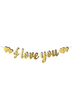 I Love You Kaligrafi Banner Yazı Gold