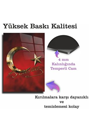 Atatürk Imzası Ve Türk Bayrağı Salon Duvar Cam Tablo Dekoru, Atatürk Tablo, Duvar Süsü