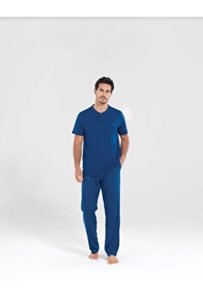 Erkek Uzun Pijama Takımı 30076 - Lacivert
