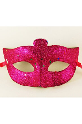 Fuşya Renk Simli Yıldızlı Kostüm Partisi Maskesi 17x10 (CLZ)