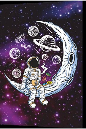 Uzayda Hayat Var Eğlenceli Astronot-4 Retro Ahşap Poster