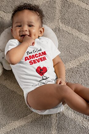 Unisex Bebek Beyaz Beni En Çok Amcam Sever Desenli Kısa Kol Body