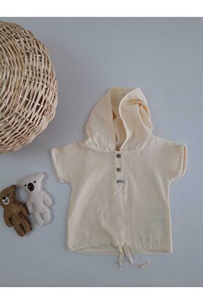 Erkek Bebek Şalvar Model Kapüşonlu Organik Pamuk Yazlık Takım