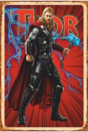Thor Süper Kahramanlar Retro Ahşap Poster