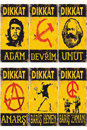 Che Karl Marks Devrim Barış Sol Sosyalizm 6lı Mini Retro Ahşap Poster Seti