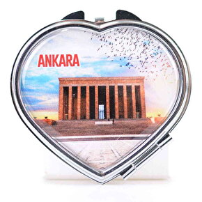 Ankara Temalı Myros Metal Kalp Ayna 70x65x8 mm 02 Nolu Tasarım