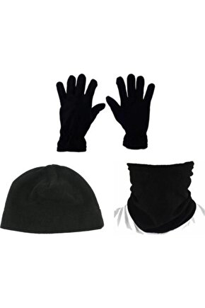Siyah Polar Bere Boyunluk Eldiven 3lü
