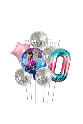 Frozen 0 Yaş Balon Set Karlar Ülkesi Folyo Balon Set Konsept Doğum Günü Set Yaş Balon