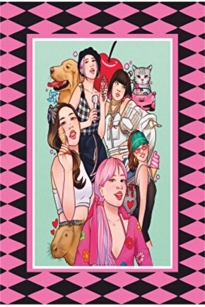 K-pop Black Pink Çerçeve Görünümlü Retro Ahşap Poster-22