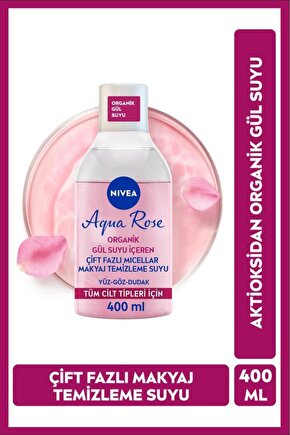 Aqua Rose Micellar Gül Suyu Çift Fazlı Makyaj Temizleme Suyu 400ml, Yüz Göz Ve Dudak, Nemlendirici 