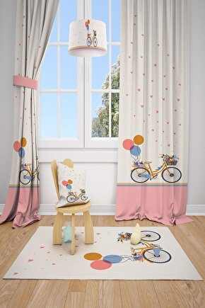 Mekta Home Renkli Bisiklet  Çocuk ve Bebek  Odası Fon Perdesi 2 Kanat MKT-167