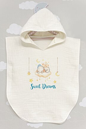 Sweat Dreams Animals 4 Kat Müslin Kapüşonlu Panço For Baby Serisi