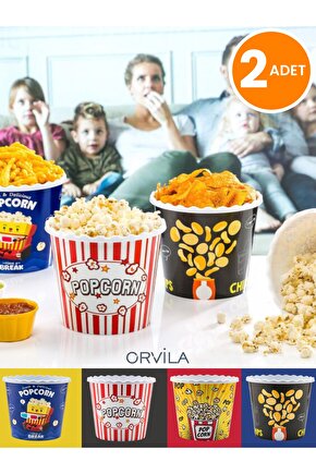 2 Adet Popcorn Patlamış Mısır Kovası - Cips Ve Çerez Kutusu