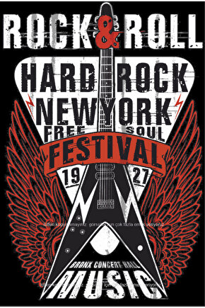 Hard Rock Rock N Roll Elektro Gitar Müzik Ev Dekorasyon Tablo Retro Ahşap Poster
