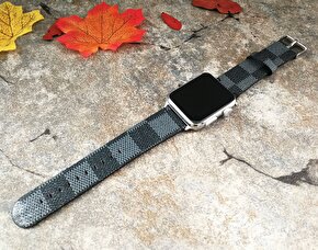 Apple Watch Spor Ekose Desenli Deri Kordon ( 42mm )