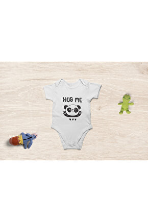 Kısa Kolu Hug Me Panda %100 Pamuklu Bebek Body Bebek Zıbın Badi