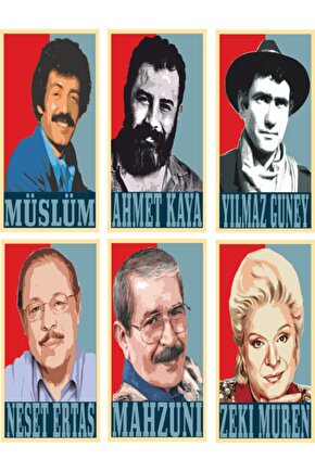 Müslüm Ahmet Kaya Yılmaz Güney Zeki Müren Neşet Ertaş Mahzuni 6lı Mini Retro Ahşap Poster Seti