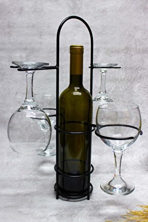 Metal 1 Şişe 4 Kadeh Bölmeli Şarap Standı Şaraplık Sunumluk
