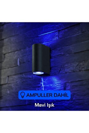 Dekoratif Çift Yönlü Siyah Aplik - Mavi Işık - Ampuller Dahil