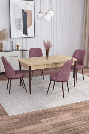 Leona Meşe Desen 80x132 Mdf Açılabilir Yemek Masası Takımı 4 Adet Sandalye