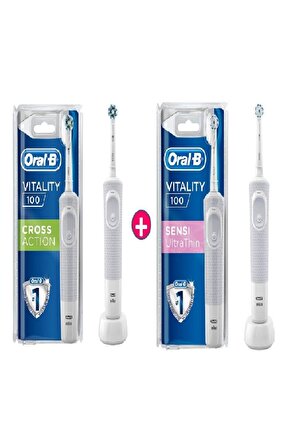 D100 Vitality Cross Action Beyaz+ Sensi Ultra Elektrikli Diş Fırçası