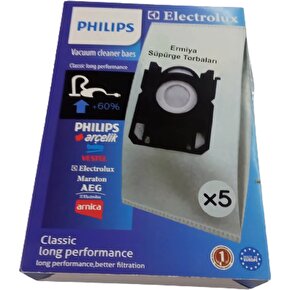 Ermiya Arnica Philips Electrolux Elektrikli Süpürge 5 Ad Yeni Kutu Toz Torbası+Motor Koruma Filtresi