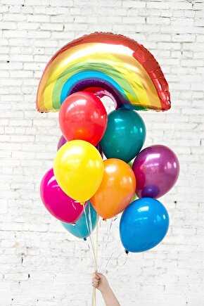 Gökkuşağı Konsept Balon Set Gökkuşağı Konsept Balon Buketi Doğum Günü Balon Set