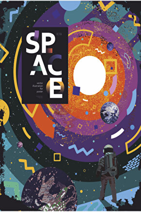 uzay güneş sistemi astronot retro ahşap poster
