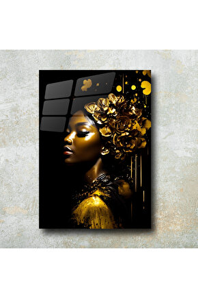 Gold Kadın Görseli Cam Tablo Duvar Dekoru 2