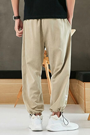 Erkek Krem Ayarlanabilir Paça Oversize Kalıp Eşofman Pants