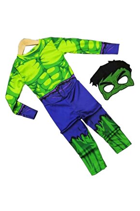 Çocuk Maskeli 7-8 Yaş Hulk Kostümü