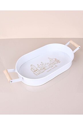 Metal Oval Beyaz Tepsi
