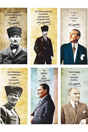 Mustafa Kemal Atatürk 6lı Mini Retro Ahşap Poster Seti Uv Baskılı-3