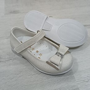 Fiyra 8008 Beyaz Simli Cırtlı El Yapımı Ortapedik Kız Bebe Babet Ayakkabı