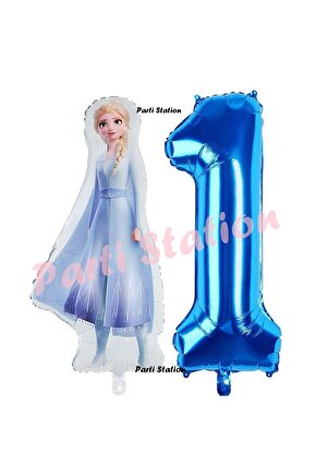 Elsa Frozen Balon 1 Yaş Doğum Günü Set Frozen Karlar Ülkesi Konsept Balon ve Lacivert Rakam Balon