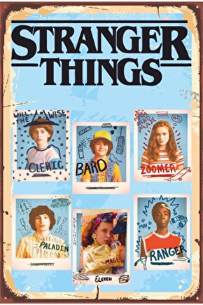 Stranger Things Karakterler Retro Ahşap Poster