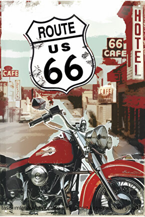 route 66 klasik nostaljik motor ev dekorasyon tablo retro vintage ahşap poster