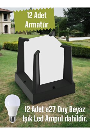 12 Adet Beyaz Işık Ampul Dahil E27 Duy Bahçe Duvar Armatürü, Modern Tasarım Dekoratif Set Üstü Aplik