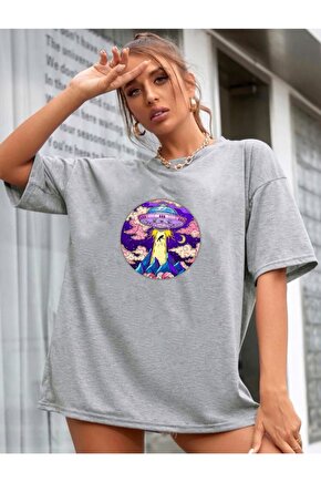 Unisex Oversize Gri Gezegen Tshirt