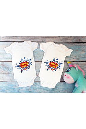 Özel Tasarım Süper Anne Baba 2li Ikili Bebek Body Super Mom Dad Beyaz Body Badi Zıbın