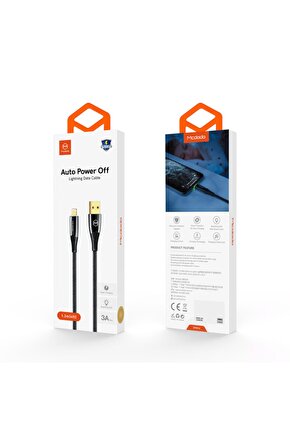 Mcdodo Auto Power Off İphone Şarj ve Data Kablosu 120cm Siyah CA-8060