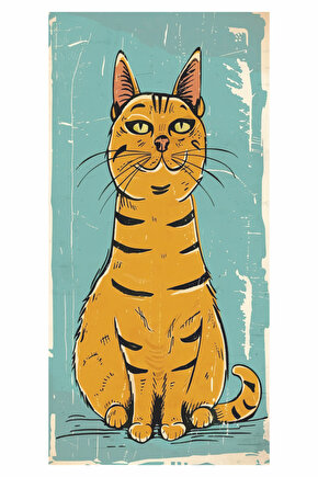 pastel tonlarda sevimli kedi ev dekorasyon tablo mini retro ahşap poster