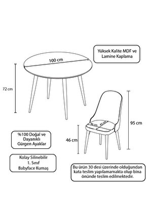 Violet Beyaz Yuvarlak Mutfak Masası Takımı 4 Sandalye
