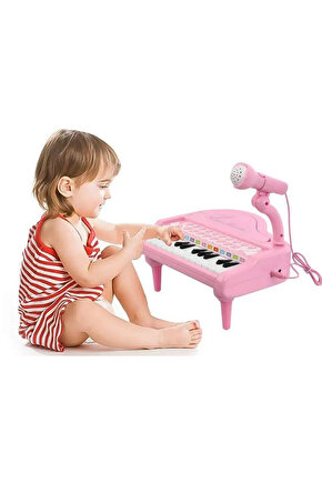 Çocuklar için Mikrofonlu 31 Tuşlu Mp3 Çalar Pembe Piyano Müzik Aktivite Oyuncağı