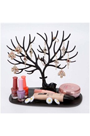 Geyik Tasarımlı Siyah Takı Standı Yüzük Küpe Kolye Askılığı Mücevher Organizer Askı