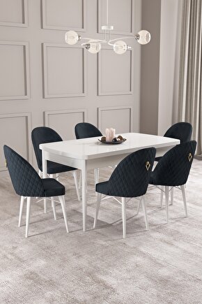 Calvin Beyaz 80x132 Mdf Açılabilir Mutfak Masası Takımı 6 Adet Sandalye